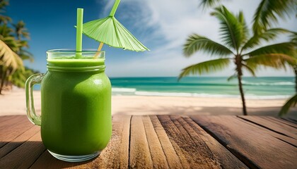 tropical green smoothie bliss under palm trees