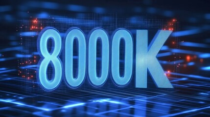 Poster - Glowing Digital 3D Number 800K in Futuristic Cyberspace Style on an Abstract Technology Background