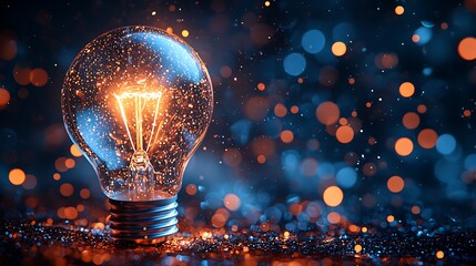 Aufkleber - Glowing lightbulb sparks innovation, dark bokeh background, idea concept