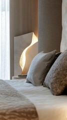 Wall Mural - Modern Bedroom Decor Featuring Illuminated Bedside Sculpture