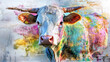 © Firman - Colorful cow portrait with vibrant paint splashes in a rural setting, showcasing nature's beauty