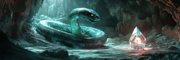 Sticker - Enigmatic teal snake guards glowing crystal cave