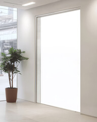 Wall Mural - Modern interior with large window and potted plant in a minimalistic space