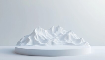 Poster - 3D rendering showcasing a minimalist snowy mountain landscape. Clean lines and soft textures create a serene and simple aesthetic