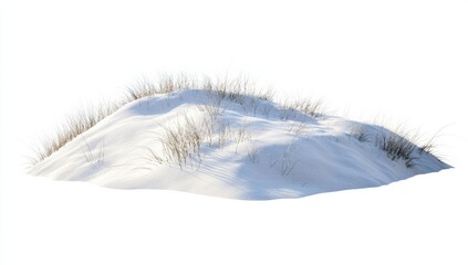 Poster - Snowy hill with sparse grass blades, set against a white background