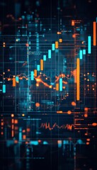 Poster - Abstract Stock Market Analysis, Geometric Candlesticks, Flowing Lines, Vibrant Colors