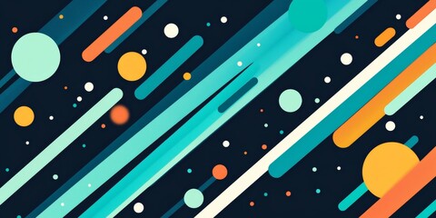 Poster - Abstract Background, Diagonal Colorful Light Streaks, Cyan and Orange Circles on a Dark Backdrop