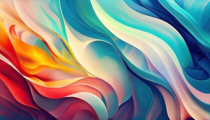 Poster - flowing vibrant abstract shapes with blue, red, and yellow tones, colorful fluid design, artistic wave pattern