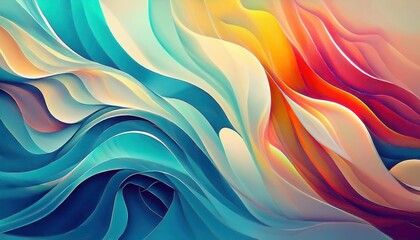 Poster - flowing vibrant abstract shapes with blue, red, and yellow tones, colorful fluid design, artistic wave pattern