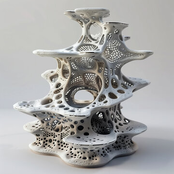 unique 3D model showcasing intricate organic structure with layered designs, perfect for modern architecture or art installations