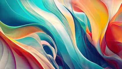 Poster - flowing vibrant abstract shapes with blue, red, and yellow tones, colorful fluid design, artistic wave pattern