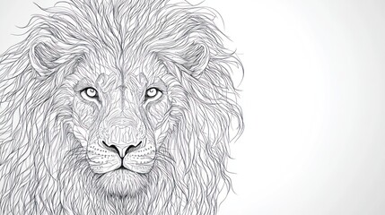 Wall Mural - Majestic lion portrait, detailed outline, isolated on plain background for coloring book art