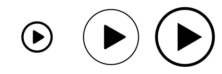 Fototapete - Black play buttons inside circular shapes, symbolizing multimedia control interface with minimalist graphic design and user friendly visual communication