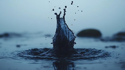 Fototapete - Ocean water drop impact, coastal rocks background, nature scene