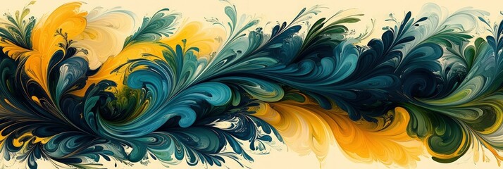 Wall Mural - Swirling teal yellow abstract floral art