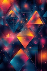 Wall Mural - Vivid geometric shapes glow brightly in cosmic dark.