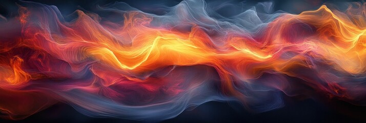 Wall Mural - Fiery abstract waves flow dynamically across dark canvas