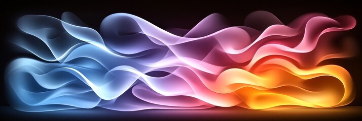 Poster - Abstract Luminous Waves A Gradient Vector Background of Sweeping Lines in Blue, Magenta, and Orange