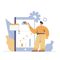 Poster - A diverse group of individuals engages with data analytics on a smartphone screen, showcasing teamwork in a modern workspace.