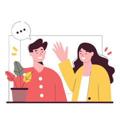 Poster - This illustration depicts two individuals engaging in a friendly conversation. One has lighter skin and one has darker skin, showcasing diversity.