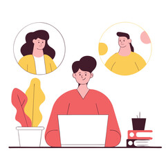 Poster - This image shows a person with white hair working on a laptop at a desk, surrounded by plants and framed portraits. The style is vibrant and modern.