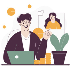 Poster - A diverse group of individuals at a virtual meeting. One person is engaging while others listen and participate, highlighting remote collaboration in a professional setting.