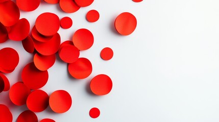 Poster - Red background with red circles on it. The circles are all different sizes and are scattered throughout the image
