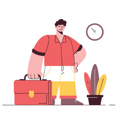 Poster - A stylish man of Asian descent stands confidently with a briefcase in hand, surrounded by plants at an office setting, conveying professionalism.