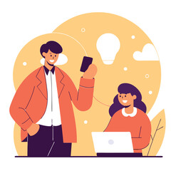 Poster - This illustration features professionals of diverse ethnic backgrounds working together in a contemporary office setting, collaborating creatively.