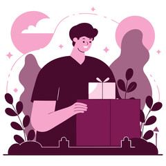 Poster - A person of Middle Eastern descent is standing, holding a gift box with a serene expression. In the background, subtle shadowy figures add depth. Green tones dominate.
