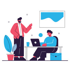 Poster - A professional illustration of a diverse group working together in an office setting, featuring multiple ethnicity representations, depicting collaboration and creativity.