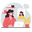 © DesignSells - A woman of mixed ethnicity sits at a desk working on a laptop, surrounded by plants in a cartoon-style illustration.