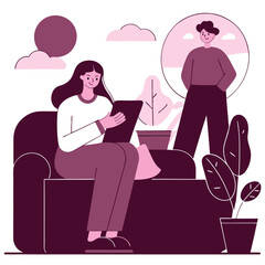 Poster - This illustration depicts a diverse family gathering with members engaged in different activities in a cozy living room setting.