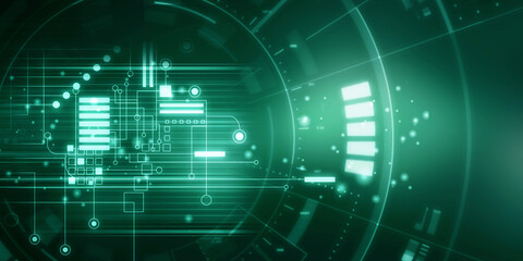Poster - 2d illustration abstract futuristic electronic circuit technology background
