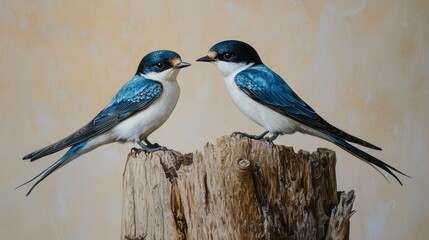 Magnificent Blue-black Flycatchers on Weathered Wood