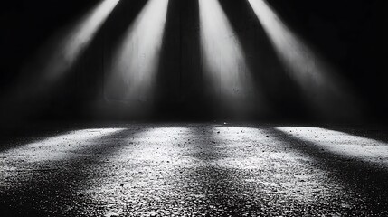 Poster - Spotlight beams on dark floor, textured wall background
