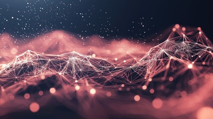 Fototapete - Abstract Network Visualization:  Interconnected Nodes and Luminescent Pathways