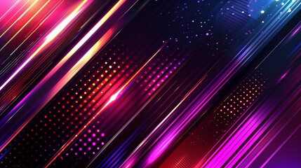 Poster - A Vibrant Vector Background for Event Design. Dynamic Gradient Lines in Pink, Purple, and Blue on a Dark Backdrop. Abstract, Futuristic, and Glowing Line Pattern with Copy Space. Modern Technology Vec