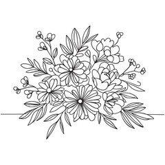 Canvas Print - Floral arrangement line art, thin line hand drawn vector illustration.