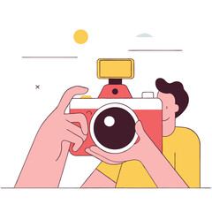 Poster - A colorful illustration depicting diverse hands holding a camera, celebrating creativity and photography in a flat design style.