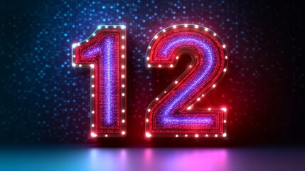 Wall Mural - Glowing Neon Number 12 on a Sparkling Background, High-Resolution 3D Rendered Illustration