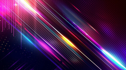 Poster - A Vibrant Vector Background for Event Design. Dynamic Gradient Lines in Pink, Purple, and Blue on a Dark Backdrop. Abstract, Futuristic, and Glowing Line Pattern with Copy Space. Modern Technology Vec
