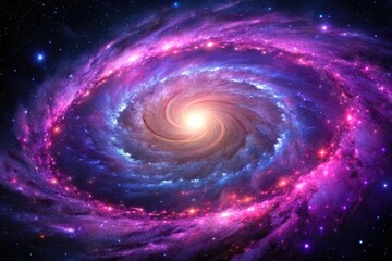 Wall Mural - stunning spiral galaxy with vibrant purple and pink hues in the center, space, starry night sky, cel