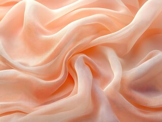 Poster - soft peach fabric waves in gentle folds creating a delicate and elegant textile background