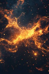 Poster - Ethereal Golden Nebula Glowing in Dark Space Abstract Background with Bokeh and Sparkle