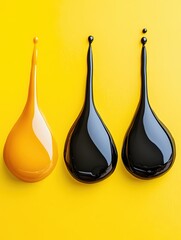 Poster - Three Drops of Viscous Liquid on a Bright Yellow Surface Abstract Minimalist Design