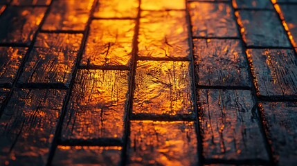 Poster - Wood blocks with golden glow on texture showing weathered use for backgrounds & 3D models