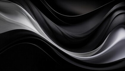 Poster - abstract black and white flowing waves design with smooth curved lines, modern minimalistic graphic art for wall decor