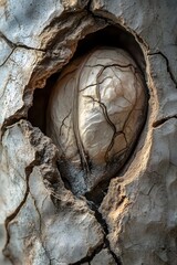Poster - Striking Close Up of a Seed Emerging from a Cracked Shell in a Textural Organic Setting