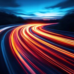 Poster - Dynamic Light Trails on Curving Road at Twilight Capturing Speed and Motion